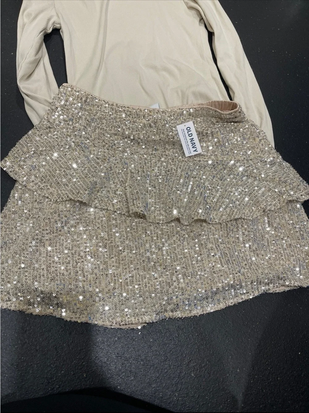 Old Navy Gold Sequin Tiered Skater Skirt